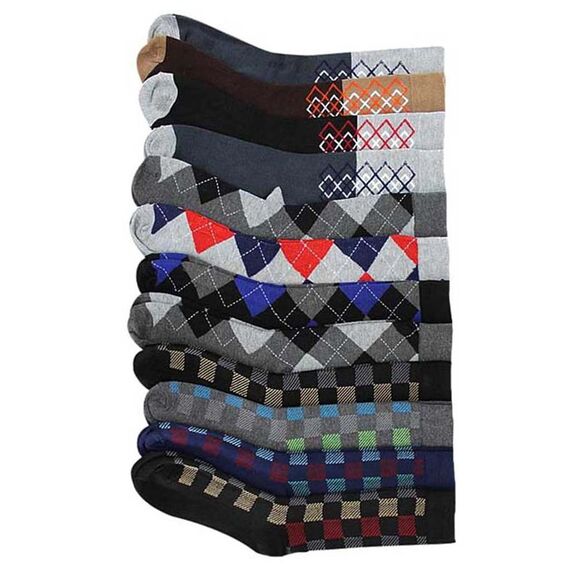 Checkered & Argyle 12 Pack Dress Socks For Men - Picture 1 of 4